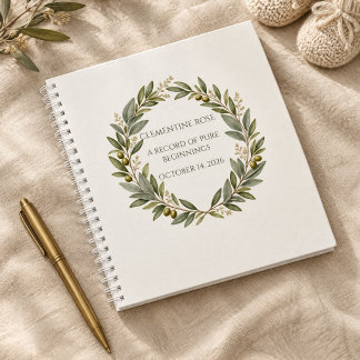 Custom Olive Wreath Heirloom Baby Keepsake Memory Notebook