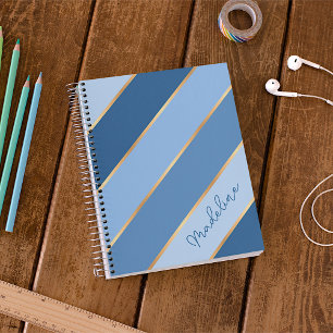 Custom Ombre Dark Medium Light Blue Gold Stripes Planner