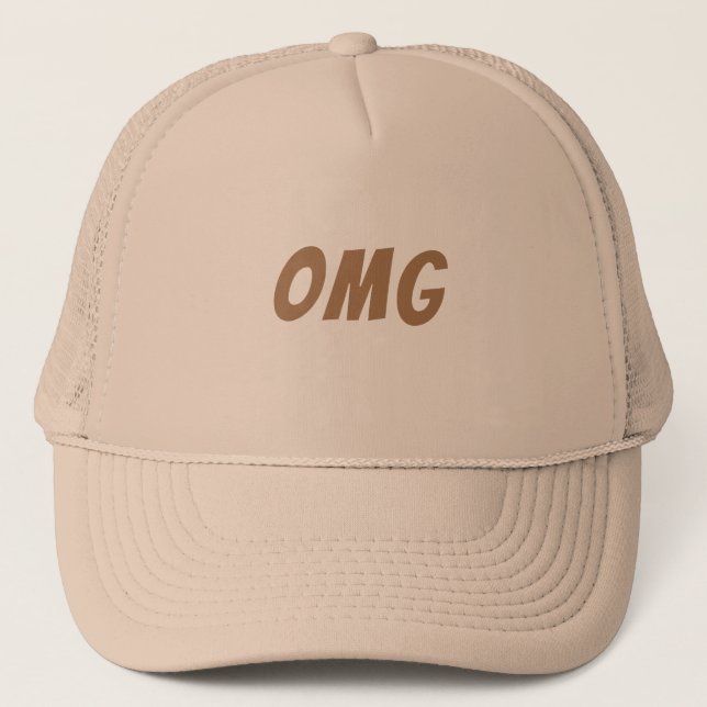 Custom OMG Text Khaki Colour Trucker Hats (Front)