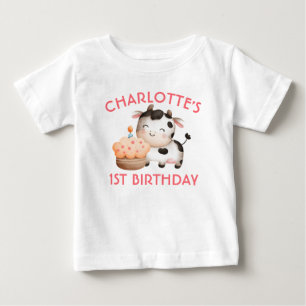 Custom One Cow Moos First Birthday Baby T-Shirt