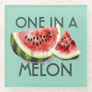 Custom ONE IN A MELON Summer Vibes Party Birthday Glass Coaster
