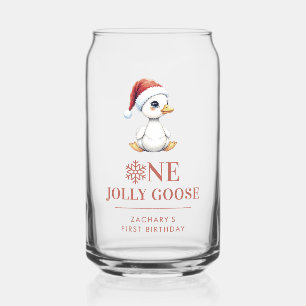 Custom One Jolly Goose December First Birthday Can Glass