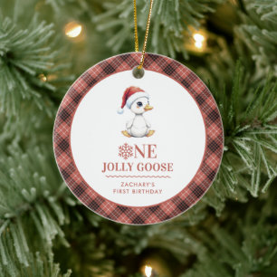 Custom One Jolly Goose December First Birthday Ceramic Ornament