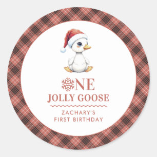 Custom One Jolly Goose December First Birthday Classic Round Sticker