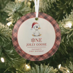 Custom One Jolly Goose December First Birthday Glass Tree Decoration