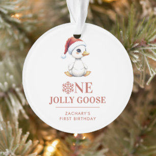 Custom One Jolly Goose December First Birthday Ornament