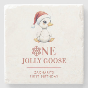 Custom One Jolly Goose December First Birthday Stone Coaster