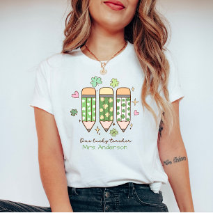Custom One Lucky Teacher Retro Pencil T-Shirt