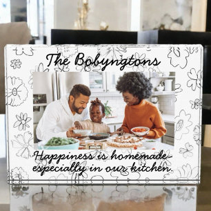 Custom one photo family happy floral black white block