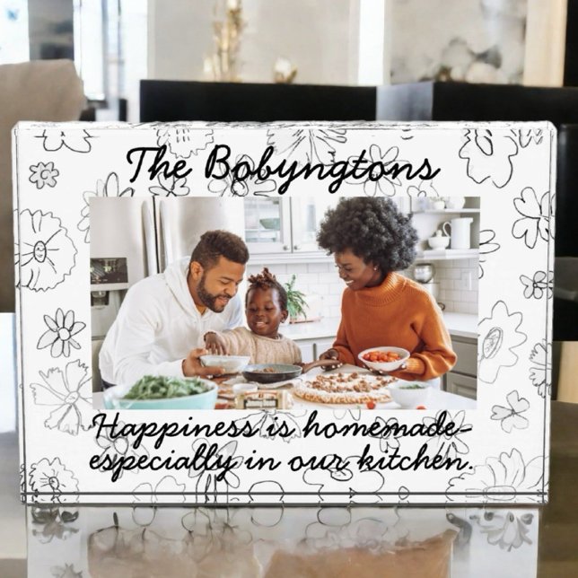 Custom one photo family happy floral black white block (Creator Uploaded)