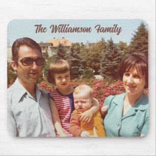 Custom One Photo Family Name Retro Script Simple Mouse Pad