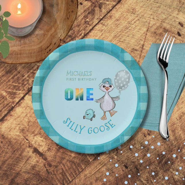 Custom ONE Silly Goose Blue Party Plate (Custom ONE Silly Goose Blue Party Plate)