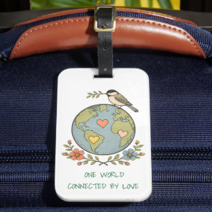 Custom One World Connected By Love Vintage Luggage Tag