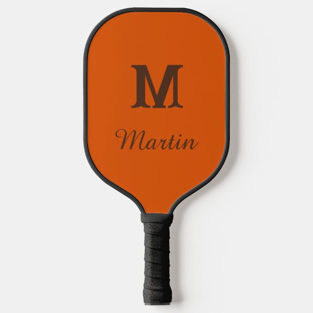 Custom orang and brown monogram name pickleball paddle (Front)