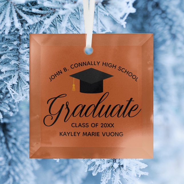 Custom Orange 2026 Graduation Keepsake Christmas Glass Tree Decoration (Creator Uploaded)