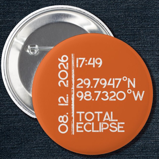 Custom Orange 2026 Solar Eclipse 6 Cm Round Badge (Solar Eclipse Keepsake Pin)