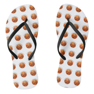 Custom orange and black leather basketball thongs