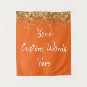 Custom Orange and Gold Birthday Party Photo Booth Tapestry