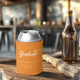 Custom Orange and White Graduation Party Can Cooler