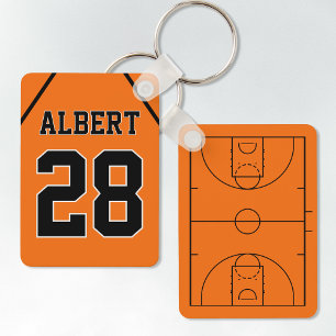 Custom Orange & Black Basketball Court and Jersey Key Ring