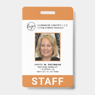 Custom Orange Business Logo Employee Photo ID Badge