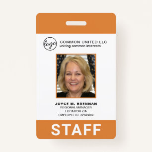 Custom Orange Business Logo Employee Photo ID ID Badge