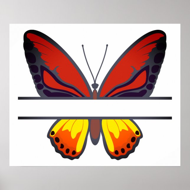 Custom Orange Butterfly Split Monogram Poster (Front)