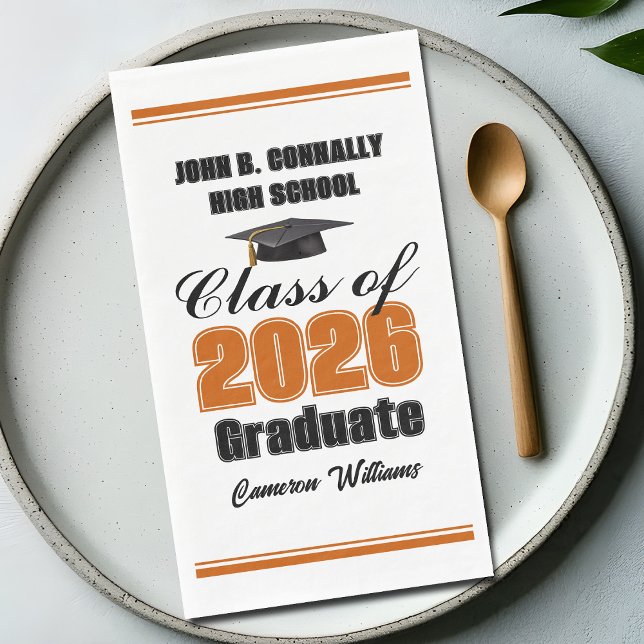 Custom Orange Class of 2026 Graduation Party Napkin (Creator Uploaded)