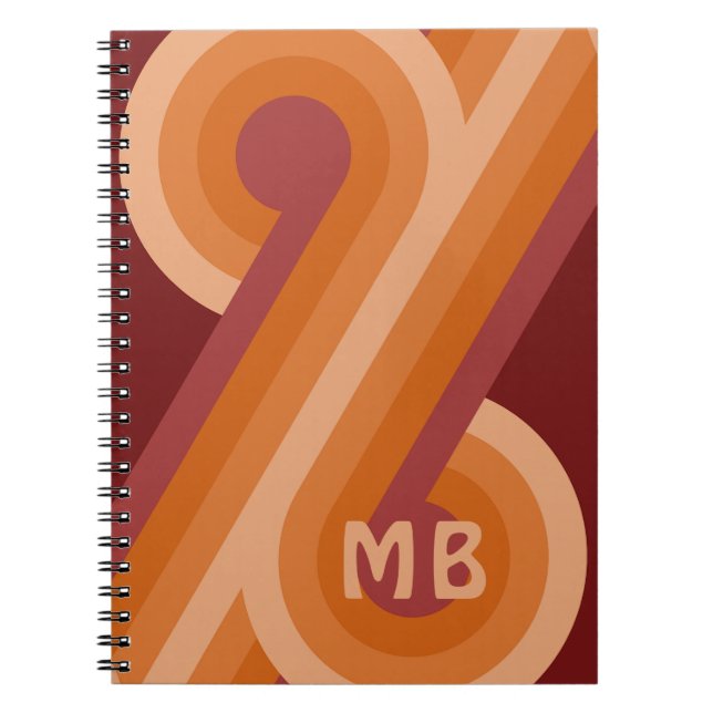 Custom Orange Dark Maroon Red Retro Art Pattern Notebook (Front)