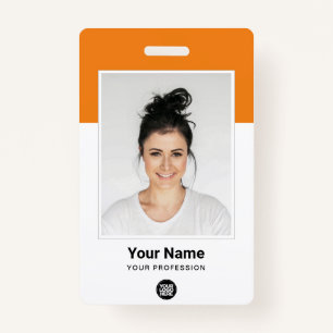 Custom Orange Employee Large Photo, BarCode, Name ID Badge