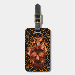 Custom Orange Flame Skull Luggage Tag