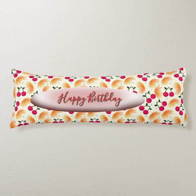 Custom Orange Floral Cherry Pattern  Body Cushion (Front)