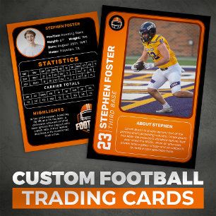 Custom Orange Football Trading Card Photo Stats