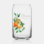 Custom Orange Fruit Botanical Bridal Shower Favour Can Glass<br><div class="desc">Celebrate your bridal shower in style with this elegant custom glass, featuring a fresh orange blossom design and personalised with the bride’s name and event date. Whether you’re looking for a unique way to toast the bride-to-be or a thoughtful keepsake for your guests, this personalised glass is the perfect addition...</div>