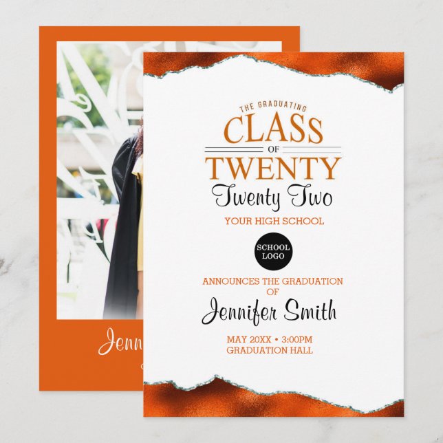 Custom Orange Graduation Invite with Back Photo (Front/Back)