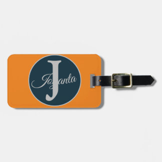 Custom orange greay blue Monogram Elegant Luggage Tag