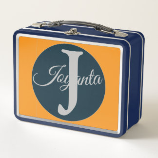 Custom orange greay blue Monogram Elegant Metal Lunch Box