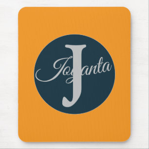 Custom orange greay blue Monogram Elegant Mouse Pad