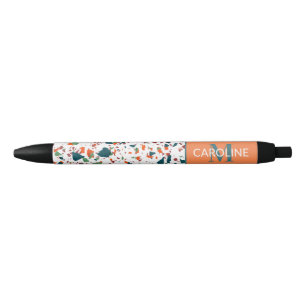 Custom Orange Green Teal Blue Terrazzo Art Motif Black Ink Pen