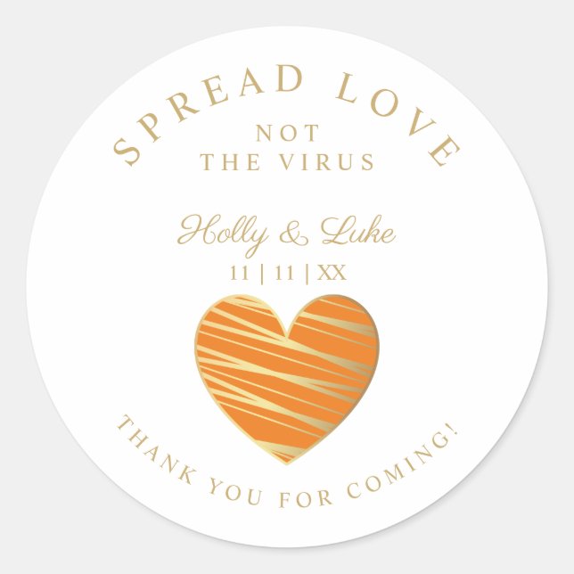 Custom Orange Heart Wedding Sanitizer Hands Classic Round Sticker (Front)