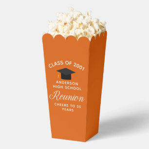 Custom Orange High School Reunion Party Popcorn Favour Box
