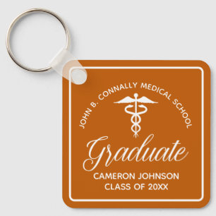 Custom Orange Medical School Graduation Keepsake Key Ring