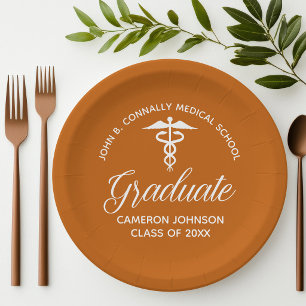 Custom Orange Medical School Graduation Party Paper Plate