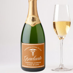 Custom Orange Medical School Graduation Party Sparkling Wine Label