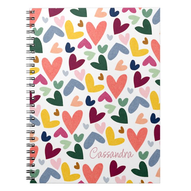 Custom Orange Mint Green Pink Blue Hearts Art Notebook (Front)
