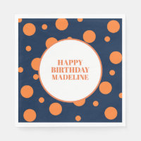 Custom Orange Navy Blue Polka Dot Birthday Party