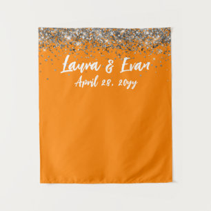Custom Orange Silver and White Wedding Photo Booth Tapestry