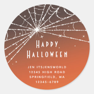 Custom Orange Sunset Spider Web Halloween Classic Round Sticker