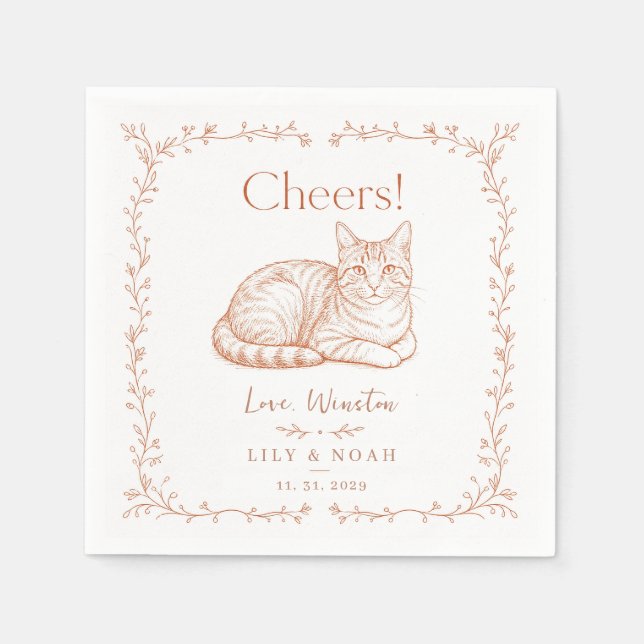 Custom Orange Tabby Cat Wedding boho Ginger gift Napkin (Front)