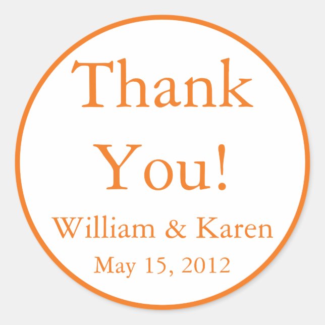 Custom Orange Thank You Stickers and Favour Labels (Front)
